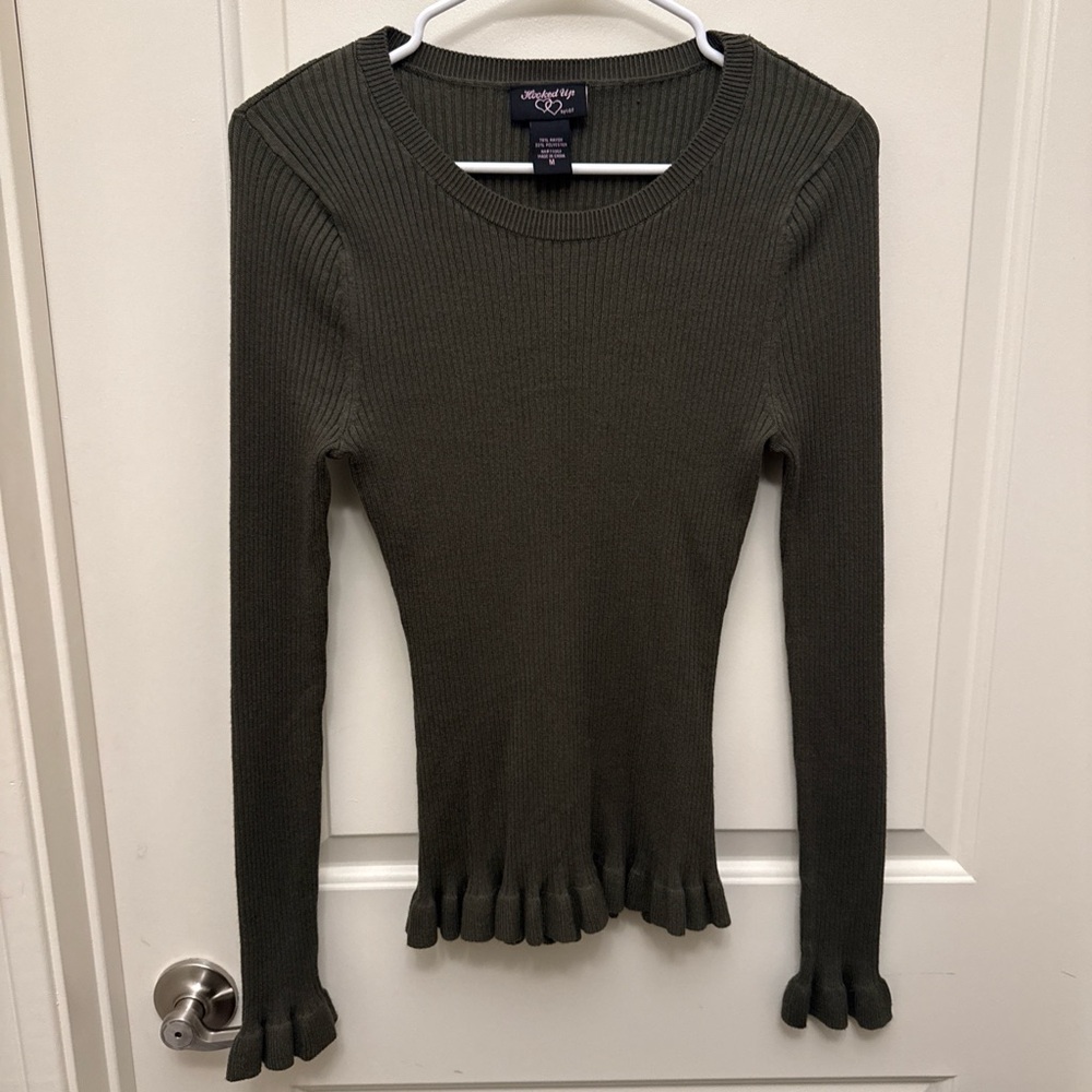 Hooked Up by IOT Dark Green Ribbed Long‎ Sleeve Top